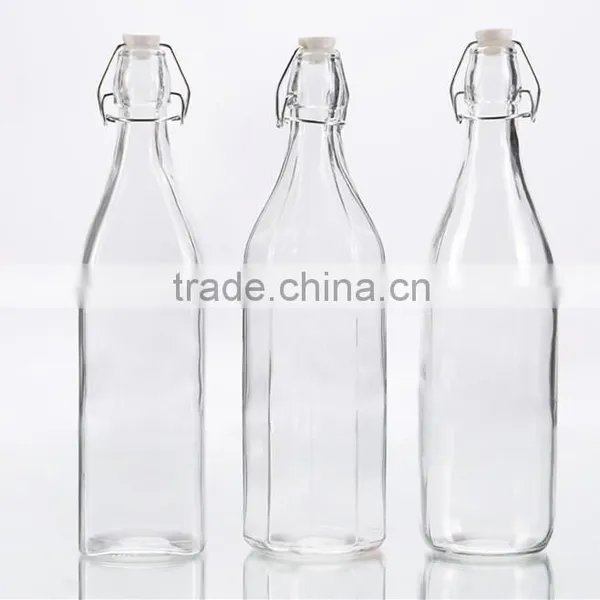 1 L Transparent Classic Clip Glass Water Bottle photo-2