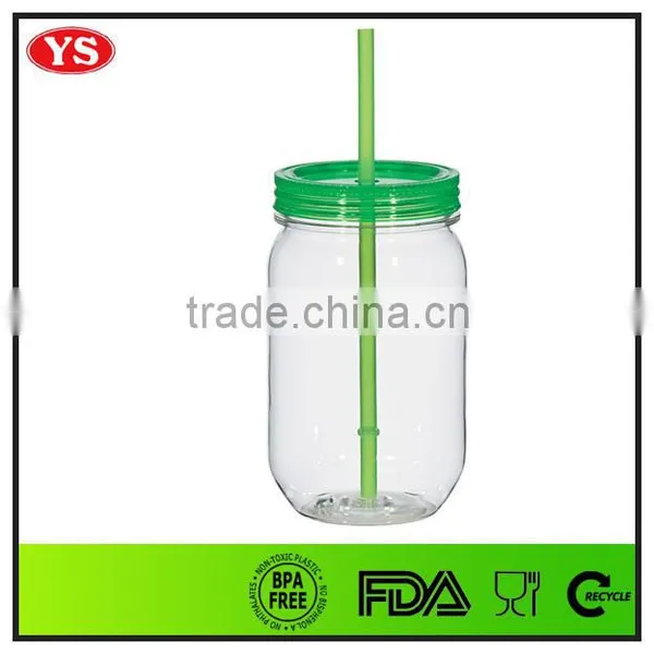 540ml Food Grade Single Wall Plastic Drinking Jar With Lid and Straw photo-4