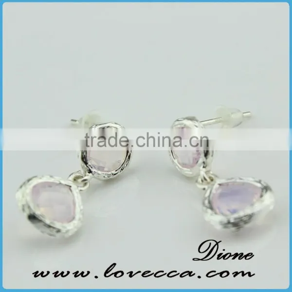 Newest Design Raw Brass Two Fashion Gemstone Earrings photo-5