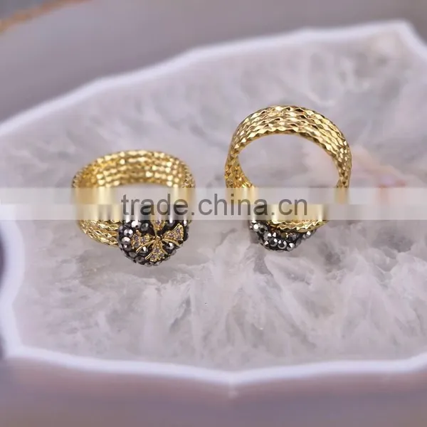 NEW Design Corss Natural Stone Ring, Antique Silver / Gold Plated Metal Ring, Pave Setting Crystal Jewelry Druzy Stone Ring photo-2