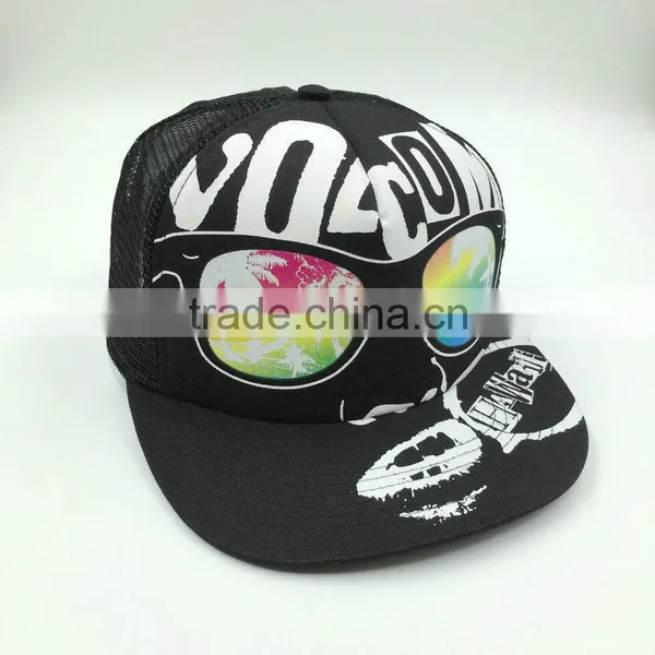 Wholesale Flat Brim 5 Panel Printed Half Mesh Trucker Cap photo-3