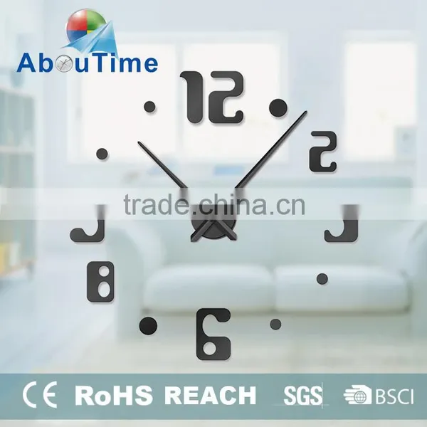 DIY 3D Large Silver or Black Color Luxury Home Decor Mirror Wall Clock photo-4