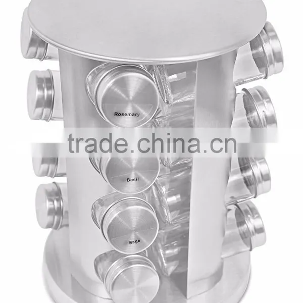 12 Jars Glass Condiment Kitchen Set Stainless Steel Revolving Spice Rack Set photo-6
