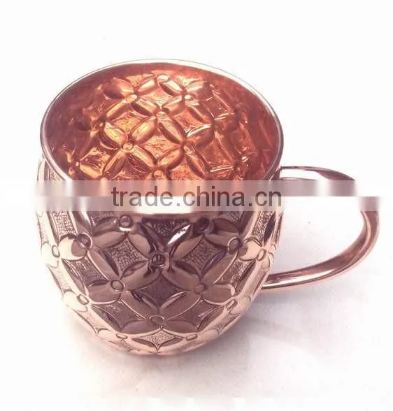 BPA FREE 100% COPPERTISAN MOSCOW MULE MUG, NEW ARRIVAL EMBOSSED BARREL SHAPE PURE COPPER MOSCOW MULE MUG photo-2