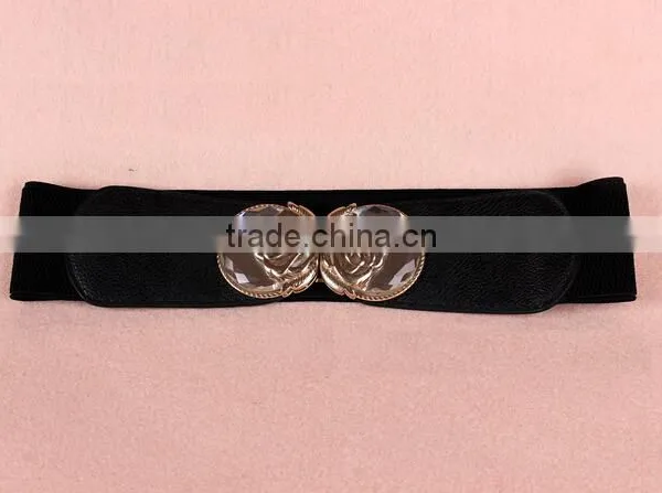 Wholesale Stone Inlaid Flower Pattern Buckle Sex Women Lady Wide PU Waist Belt photo-5