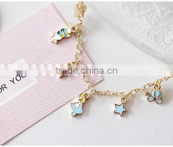 Enamel Star Bowknot Rabbit Pumpkin Carriage the Playing Cards Charms Bracelet Gold Chain Bracelet With Assorted Charms photo-4
