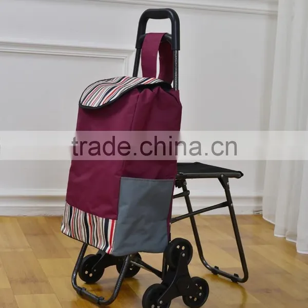 Foldable Supermaket Grocery Shopping Trolley With Folding Chair Seat photo-2
