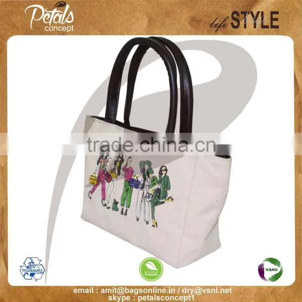 12 OZ Natural Canvas Tote Bag With Polyester Lining & With PU Padded Handles Bottom photo-2