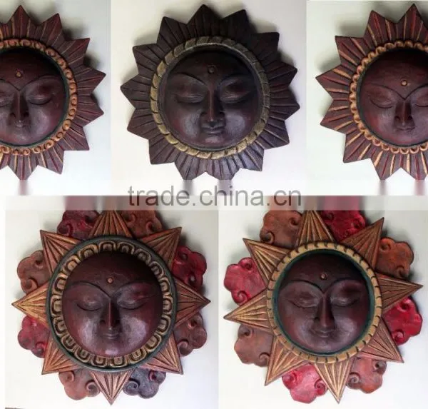 Hand Crafted Wooden Mask of Sleeping Sun Wall Hanging Made In Nepal photo-3