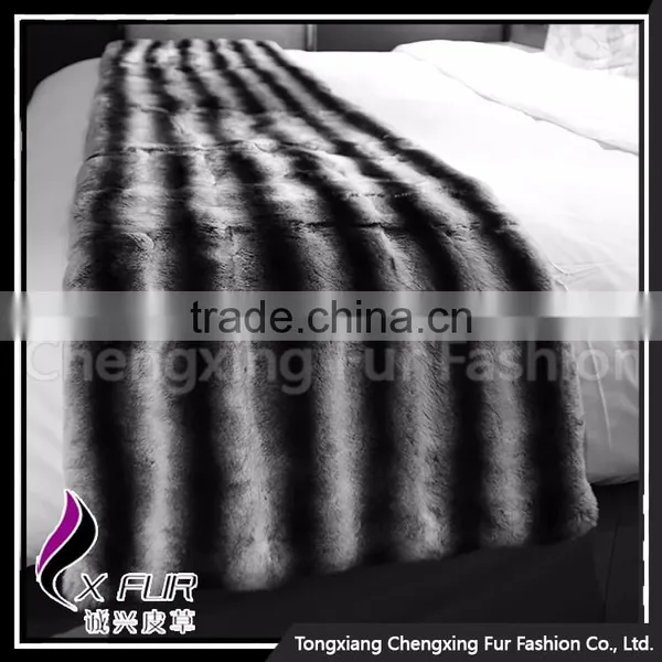 CX-D-128A Luxury Genuine Rex Rabbit Fur Throw Blanket Sofa Throw photo-4