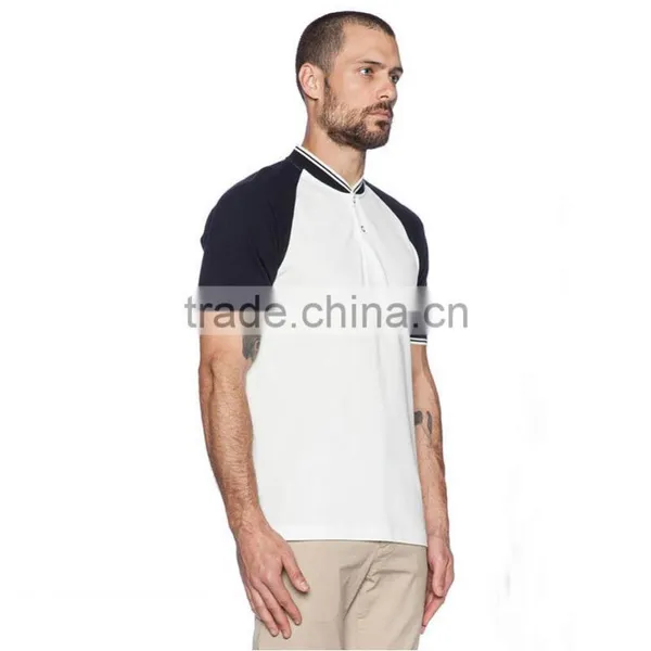 White and Black Blank Polo Shirts no Collar Raglan Sleeve Polo Shirt photo-2