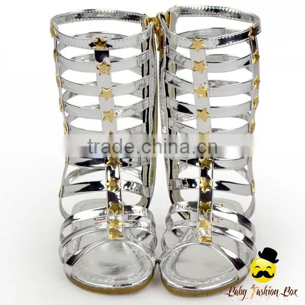 2017 New Models Design Kids Metal Golden Color PU Little Girl Gaiters Boots Shoes With Zipper Snadals photo-4