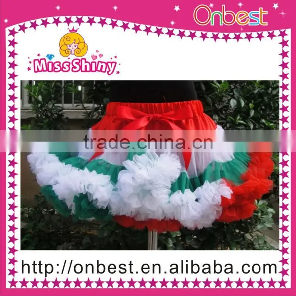 Wholesale Baby Girl Chirstmas Soft Chiffon Dance Dresses Party Red Green White Tutu Ruffle Party Fluffy PettiSkirts