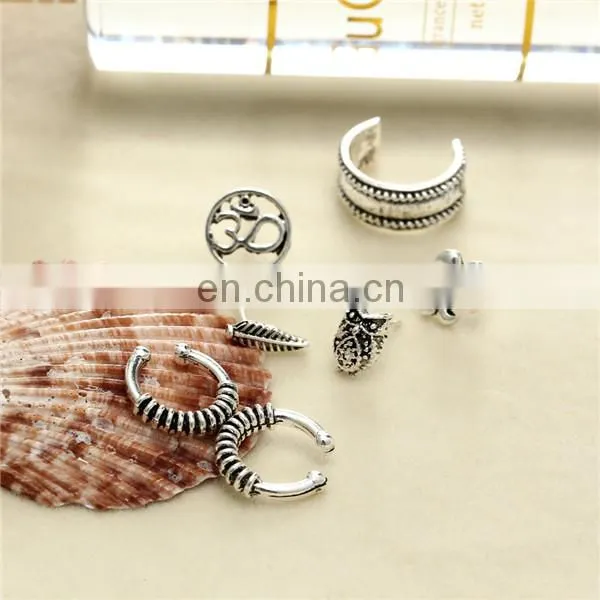 7pcs/set Bohemian Retro Owl Leaf Suit Cuff Stud Earrings Earring Set photo-2