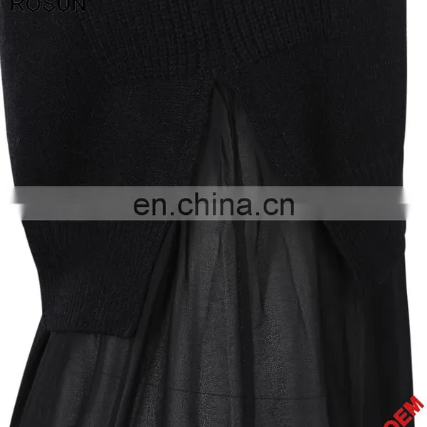 Knitwear Manufacturer Cashmere Wool Sweater Splicing Chiffon Long Frog Dress photo-4