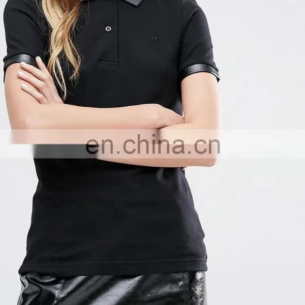 Women Cotton/elastane Stretch Tennis Polo t Shirts Black Color Design photo-3