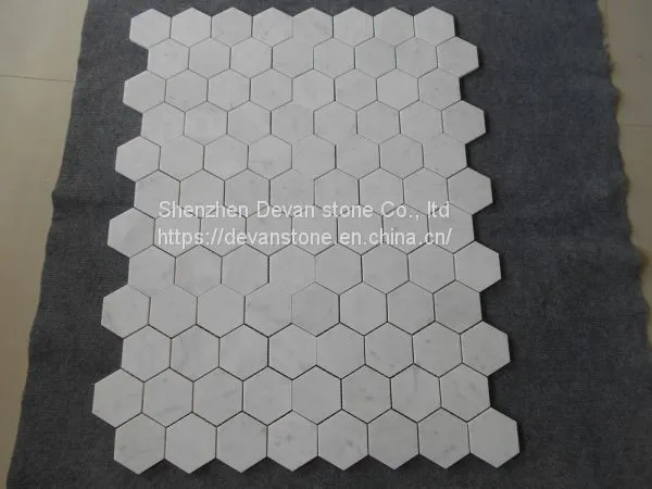 Carrara C White Marble Hexagon Floor Mosaic Tiles for Bathroom photo-2