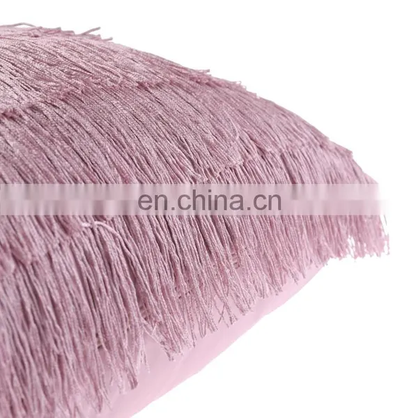 Solid Decorative Velvet Throw Pillow Cushion Cover With Long Fringe photo-4