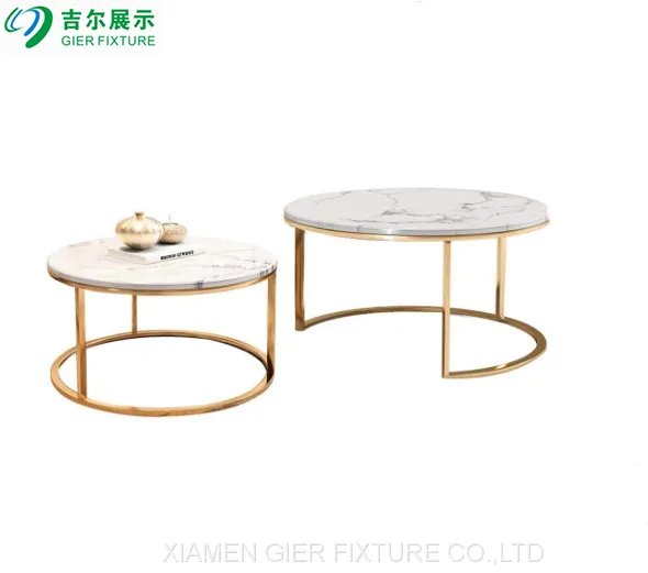 Golen Modern Marbling Round Tea Table Sofa Side Simple Wrought Steel Coffee Table photo-5