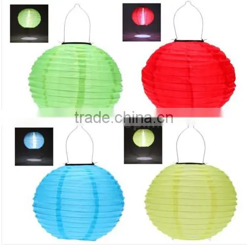 Outdoor Solar Powered Hanging Paper Lantern Led Light photo-2