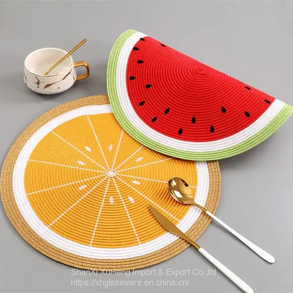 PP Woven Round Placemat Cartoon Fruit Dining Table Plate Mat Bowl Watermelon Lemon Drink Coasters Kitchen Accessories Home Decor photo-2