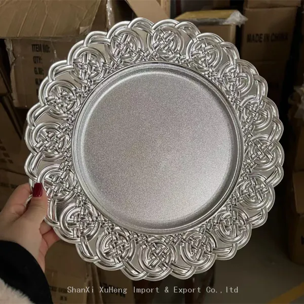 Wholesale Wedding Party Table Decor Antique Bronzed Colored Round Reusable 13 Inches Plastic Charger Plates photo-5