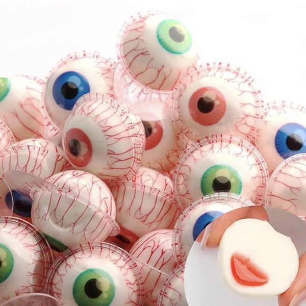 Sortierte Früchte OEM Halal Einzelportionierte Knackgummibälle runde Halloween-Augen-Gummibonbons in einem Glas