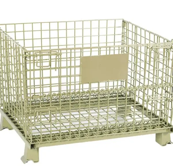 Returnable Foldable and Stackable Metal Zinc Plate Pet Preforms Wire Mesh Steel Storage Cargo Pallet Cages/Box with Wheels
