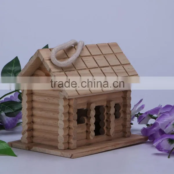 Small Unfinished Natural Wood Wooden Bird House photo-2