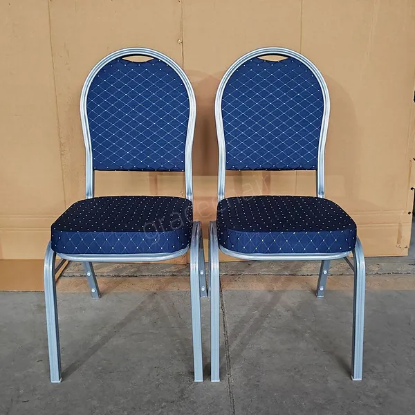 Stackable Banquet Chairs for Wedding Hotel Silver Metal Frame Diamond Fabric Cushion Seat