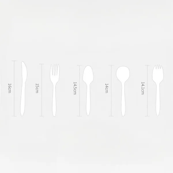Single-Use Molded Fiber Disposable Knife Fork Spoon & Spork, Plant-Based Bagasse, Rigid Structure, Food-Safe, Industrial Compostable