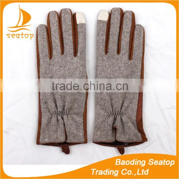 Women and Ladies Sheep Suede and Houndstooth Fabric Touch Screen Gloves photo-3