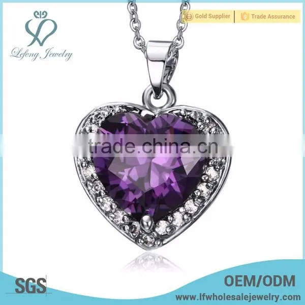 Beautiful Heart Purple Zircon Amethyst Crystal Necklace