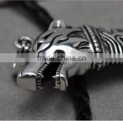 Vintage 925 Sterling Silver Mens Wolf Head Teeth Pendant Necklace Pendant photo-3