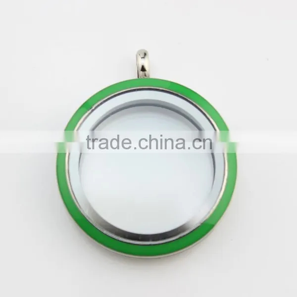 Trending Hot 316L Stainless Steel Green Enamel Glass Screw Floating Charms Locket photo-2