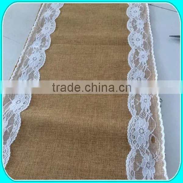 Burlap Table Runner With Lace Edge