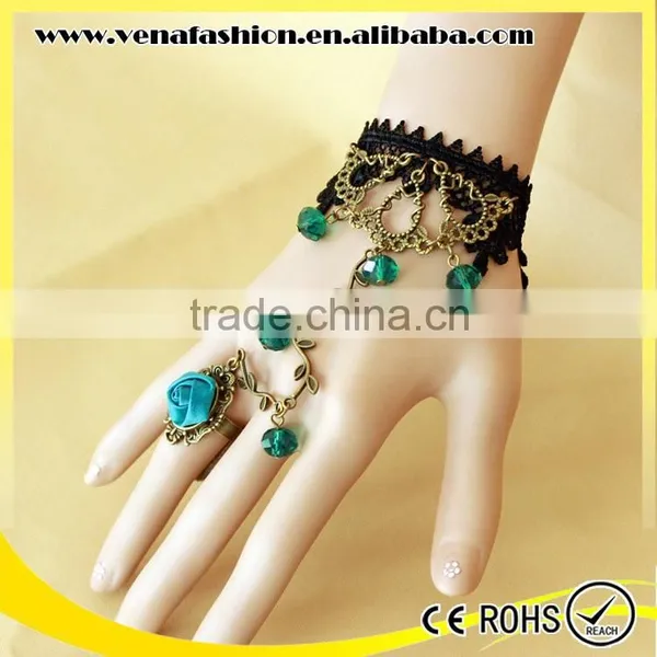 Crystal Lace Bracelet Ring, Gold Bracelet Connected Ring