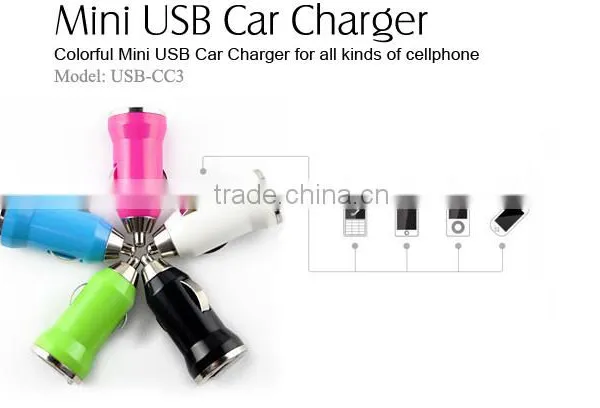 Colorful Car Charger For Mobile Phone, Mini USB Car Charger