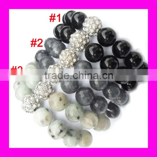GZKJL-BL0170 Hot Shamballa Bracelet Stackable Black Agate Bracelet