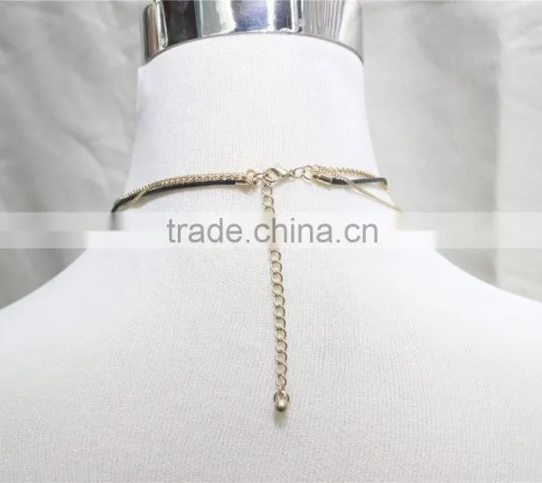 Gold Chain Layered Necklace W/Blue & Tan Bead Gold Leaf & Bird Metal Necklace 2016 Fashion Style Wholesale photo-4
