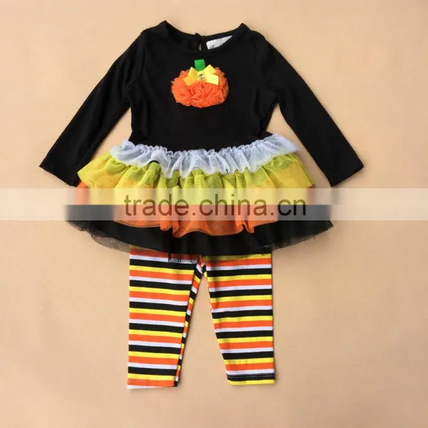 2015 Fall Thanksgiving Day Pumpkin Baby Girls Clothes Set