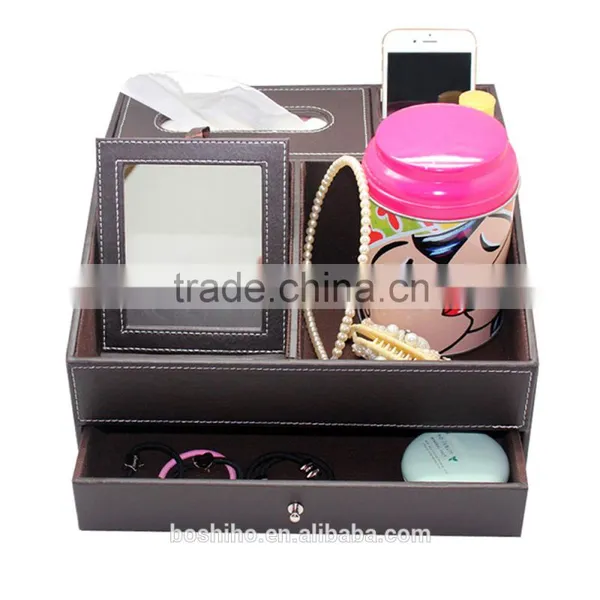 Custom Design Leather Make-up Comstic Storage Box With Mirror photo-2