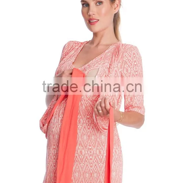 Newest Design Pink and White Maternity Dress Folk Stlye photo-2