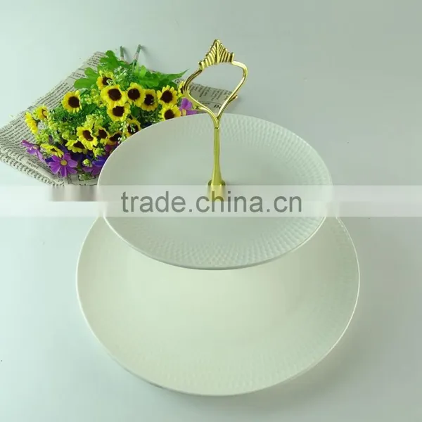 Wholesale Stock Porcelain Cake Stand With Handle , Two Tiers Porcelain Cake Stand for Weeding/party/daily Use photo-2