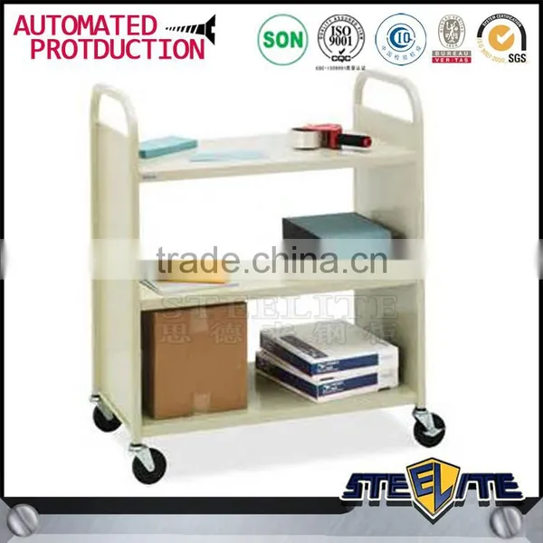 Best Quality Metal Library Book Trolley 3-layer Steel Library Book Cart for Sale photo-4