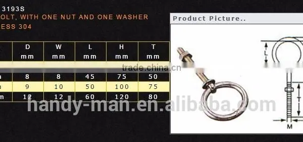 Hardware Accessory Stainless Steel 304 Ring Bolt With One Nut and One Washer photo-4