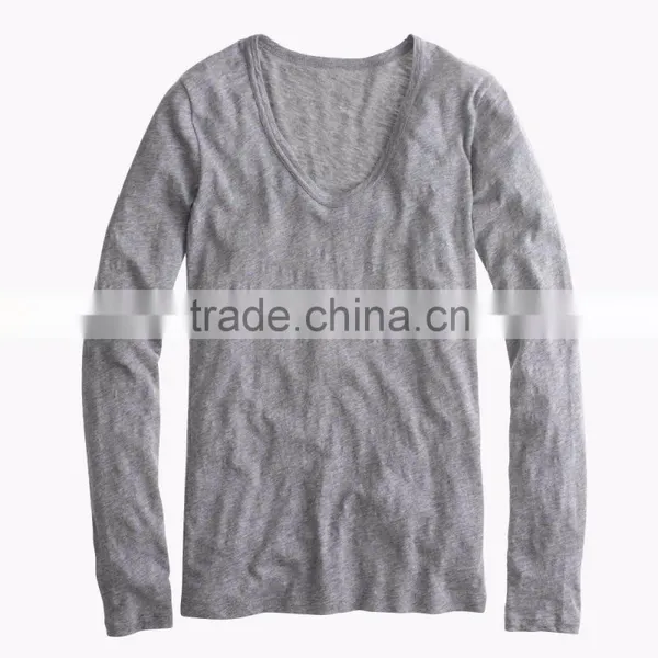 Plain Women Fitted Blank T-shirts Vintage Cotton Long-sleeve Scoop Neck Cheap T-shirts Design Sports T-shirts photo-5