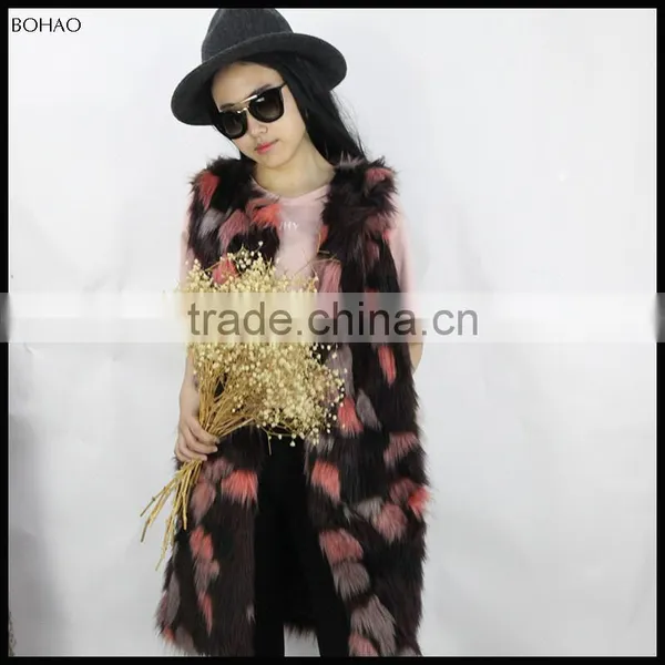 New Fashion Womens Mix Color Faux Fur Vests Medium Long Vest photo-6