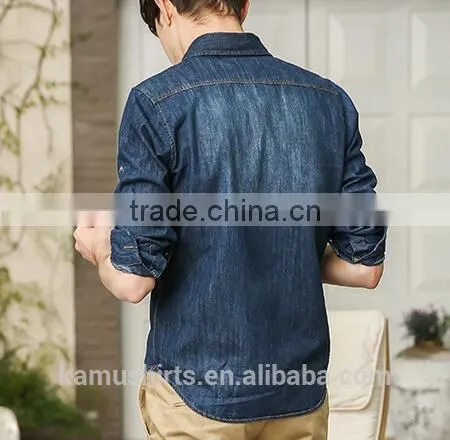 Mens Denim Shirt Long Sleeve Washed Denim Shirts Two Pockets Denim Shirts photo-2