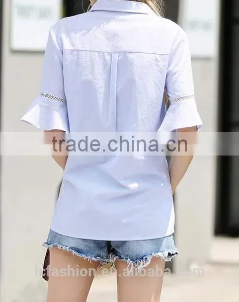 2017 Wholesale New Fashion Striped Shirt With Ruffle Sleeve photo-3